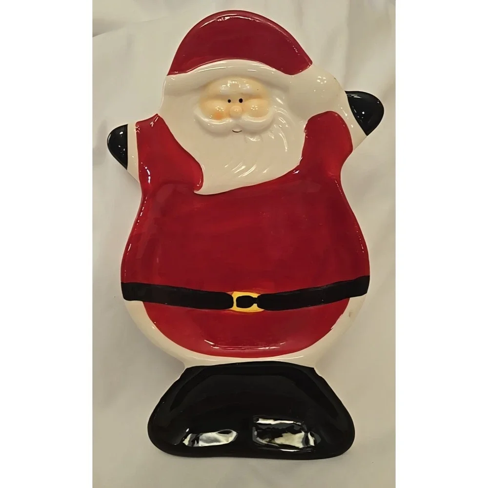 Vintage Santa Ceramic Tray Treat/Candy Dish/Kitchen‎ Spoon Rest Good Used Cond